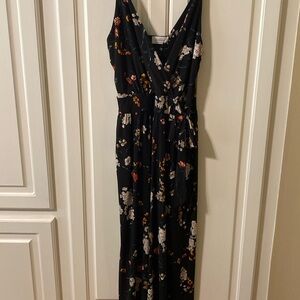 Black floral full length romper